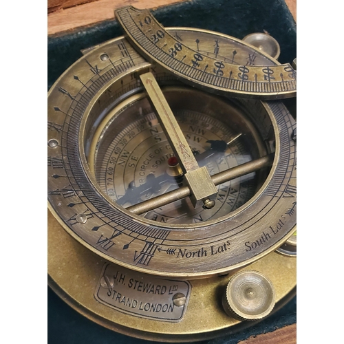 202 - A BOXED BRASS SUNDIAL COMPASS - J H STEWARD