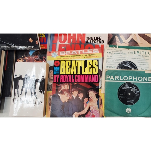 252 - A COLLECTION OF BEATLES BOOKS AND RECORDS TO INCLUDE ABBEY ROAD, LET IT BE, SINGLES, ETC