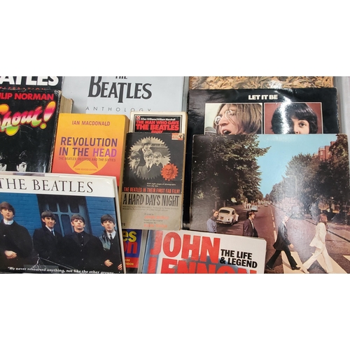 252 - A COLLECTION OF BEATLES BOOKS AND RECORDS TO INCLUDE ABBEY ROAD, LET IT BE, SINGLES, ETC