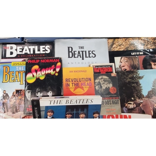 252 - A COLLECTION OF BEATLES BOOKS AND RECORDS TO INCLUDE ABBEY ROAD, LET IT BE, SINGLES, ETC