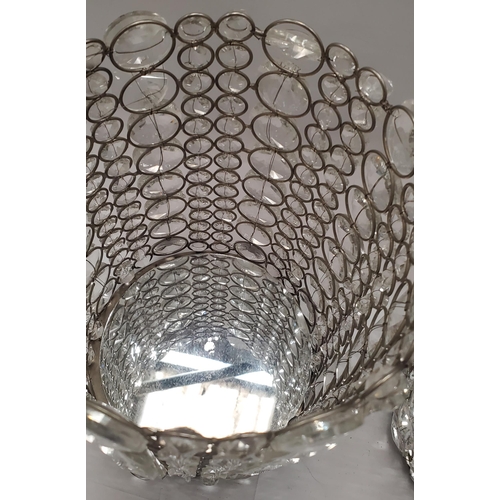 270 - TWO LARGE CANDLE HOLDERS WITH CRYSTAL DECORATION, HEIGHT 26CM, DIAMETER 17CM