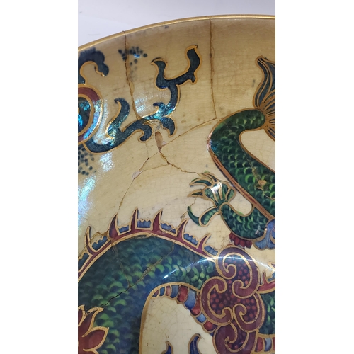 298 - TWO LARGE BOWLS TO INCLUDE A MASON'S ORIENTAL PATTERNED AND A BURSLEY WARE 'DRAGON' - BOTH A/F