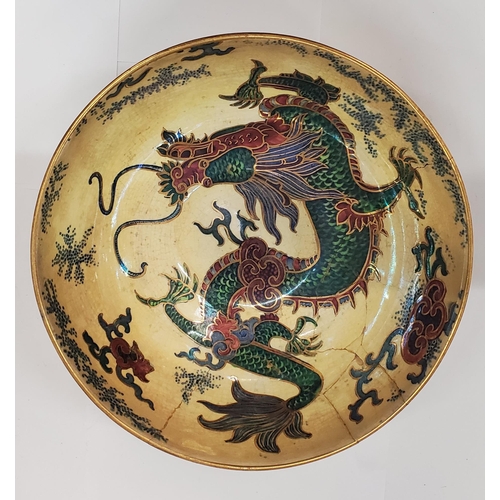 298 - TWO LARGE BOWLS TO INCLUDE A MASON'S ORIENTAL PATTERNED AND A BURSLEY WARE 'DRAGON' - BOTH A/F