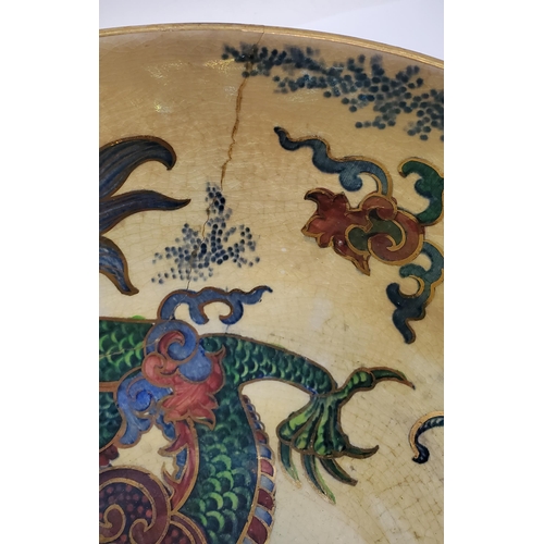 298 - TWO LARGE BOWLS TO INCLUDE A MASON'S ORIENTAL PATTERNED AND A BURSLEY WARE 'DRAGON' - BOTH A/F