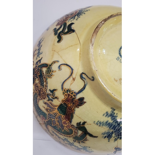 298 - TWO LARGE BOWLS TO INCLUDE A MASON'S ORIENTAL PATTERNED AND A BURSLEY WARE 'DRAGON' - BOTH A/F