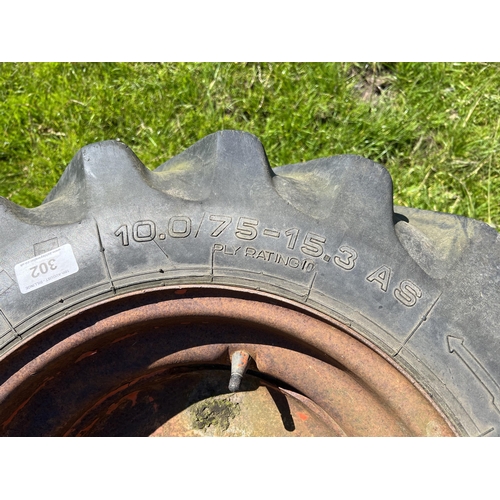 302 - 2 WHEELS &  TYRES 10/75 - 15.3 + VAT