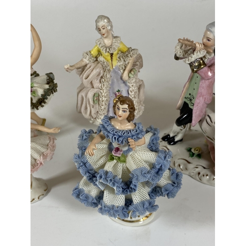 111 - A COLLECTION OF VINTAGE DRESDEN LACE CONTINENTAL FIGURES