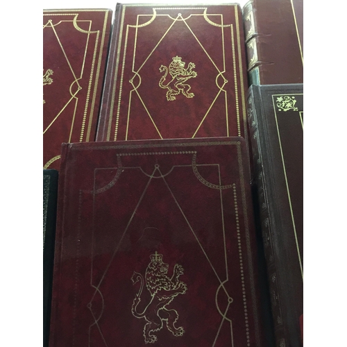 924 - A COLLECTION OF GILT TOOLED BOOKS, DON QUIXOTE, SIR WALTER SCOTT NOVELS ETC