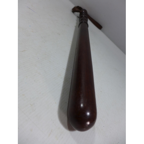 441 - A HARDWOOD POLICE TRUNCHEON, LENGTH 41CM, THE LEATHER STRAP STAMPED MIATT AND CO BIRMINGHAM