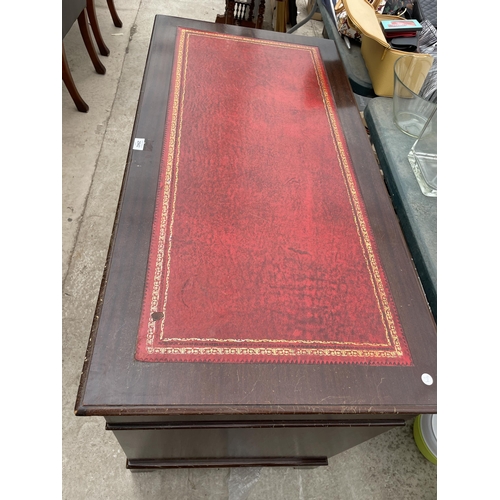 2942 - A MAHOGANY TWIN-PEDESTAL DESK WITH INSERT LEATHER TOP, 48X24