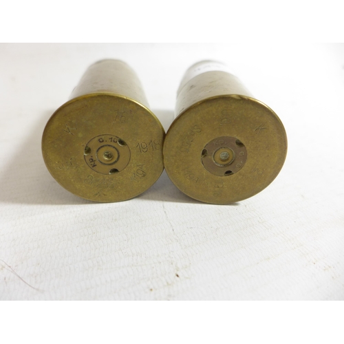 484 - TWO WORLD WAR I SHELL CASES DATED 1918, HEIGHT 9.5CM