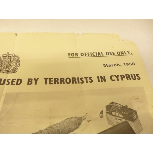 508 - A POSTER 'NOTES ON EXPLOSIVE DEVICES USED BY TERRORISTS IN CYPRUS', 1958, 63CM X 51CM