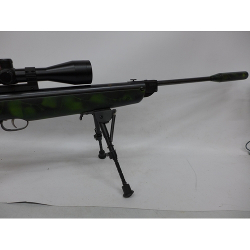 520 - A WEIHRACH .22 CALIBRE AIR RIFLE, 50CM BARREL AND SILENCER, BSA TELESCOPIC SIGHTS CAMOUFLAGE STOCK, ... 