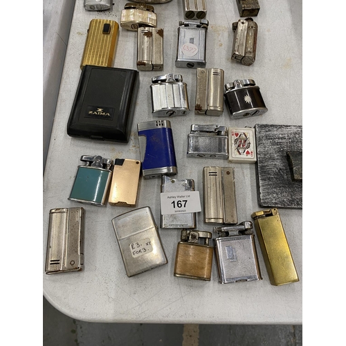 167 - A LARGE QUANTITY OF CIGARETTE LIGHTERS TO INCLUDE RONSON, POLO, MOTHER OF PEARL, BOXES, ETC