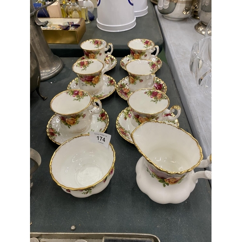 174 - A ROYAL ALBERT 'OLD COUNTRY ROSES' PART TEASET TO INCLUDE A CREAM JUG, SUGAR BOWL AND SIX CUPS AND S... 