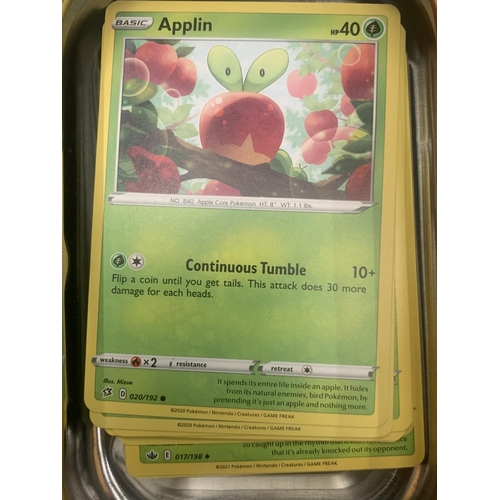 183 - A POKEMON TIN WITH CARDS TO INCLUDE HOLOS, ETC