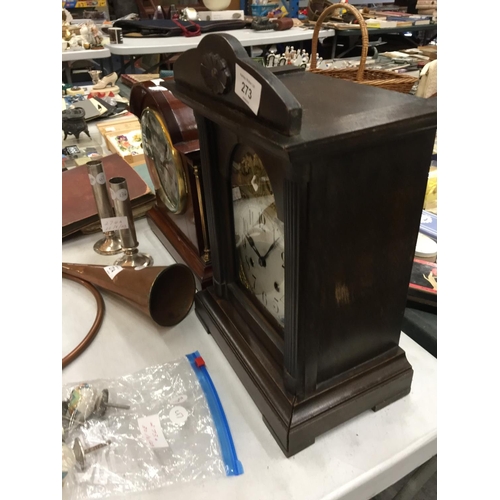 273 - TWO VINTAGE MANTLE CLOCKS, ONE WITH NEWHAVEN MOVEMENT, THE OTHER WITH JUNGHANS MOVEMENT, BOTH WITH K... 