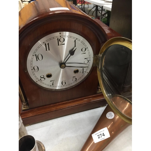 273 - TWO VINTAGE MANTLE CLOCKS, ONE WITH NEWHAVEN MOVEMENT, THE OTHER WITH JUNGHANS MOVEMENT, BOTH WITH K... 