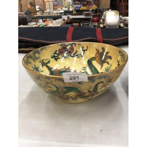 291 - TWO LARGE BOWLS TO INCLUDE A MASON'S ORIENTAL PATTERNED AND A BURSLEY WARE 'DRAGON' - BOTH A/F