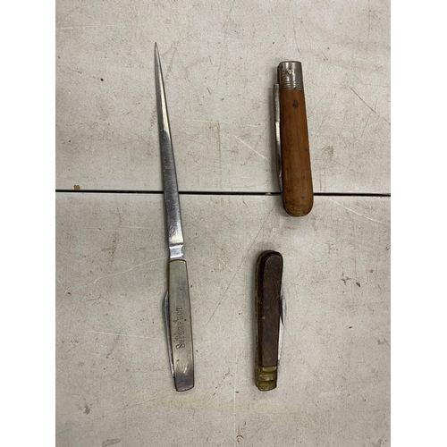 153 - TWO VINTAGE PENKNIVES AND AN AEROQUIP LETTER OPENER