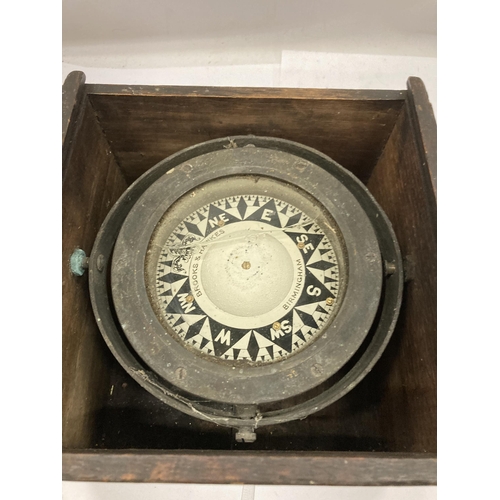 16 - A VINTAGE BROOKS & HAWKES, BIRMINGHAM GIMBAL SHIPS COMPASS