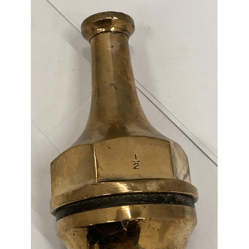 2 - AN ANTIQUE BRASS AND COPPER MERRYWEATHER, LONDON, FIREMANS HOSE NOZZLE