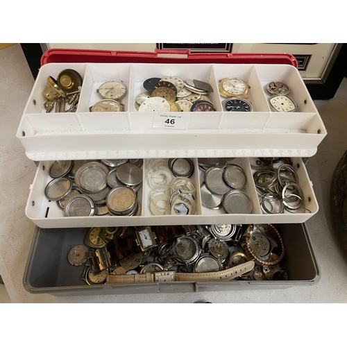 46 - A BOX OF ASSORTED WATCHES AND WATCH PARTS ETC