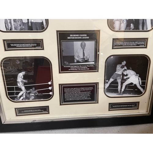 47 - A FRAMED SIR HENRY COOPER O.B.E BOXING MONTAGE WITH SIGNED BOXING GLOVE AND PHOTOS