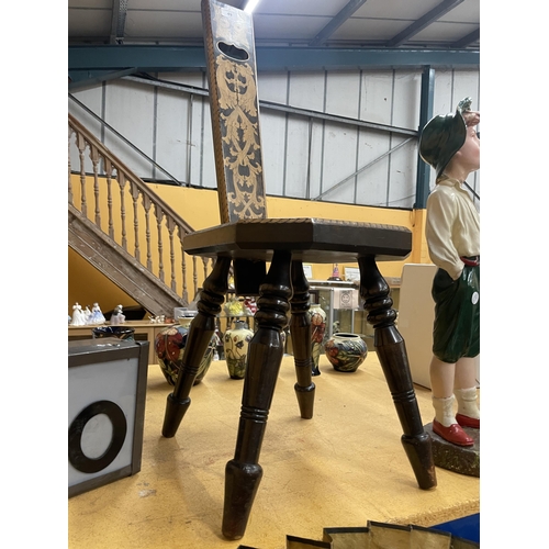 49 - A WELSH SPINNERS INLAID CHAIR WITH TURNED SPINDLE LEGS