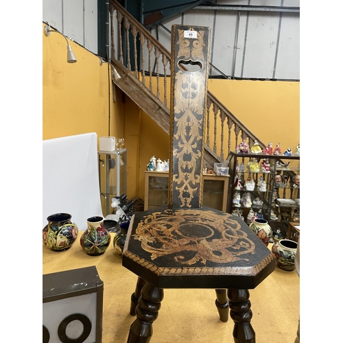 49 - A WELSH SPINNERS INLAID CHAIR WITH TURNED SPINDLE LEGS