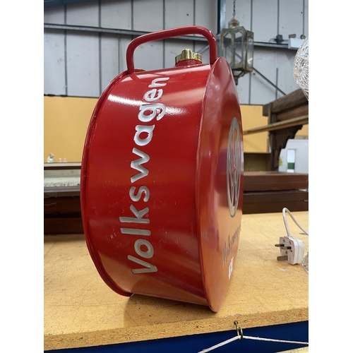 56 - A RED VW PETROL CAN WITH BRASS TOP