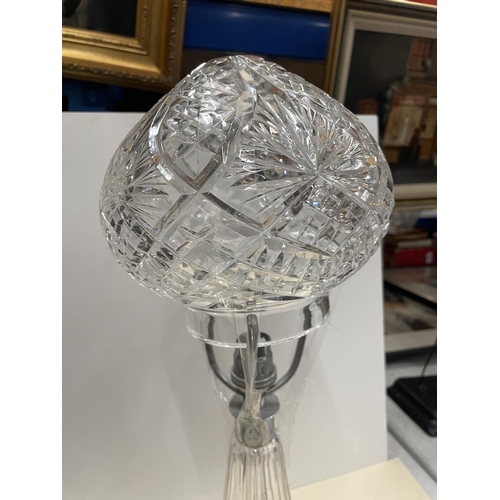 57 - A CUT GLASS MUSHROOM LAMP WITH SHADE