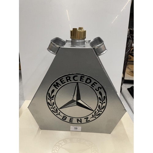 59 - A SILVER MERCEDES PETROL CAN WITH BRASS TOP