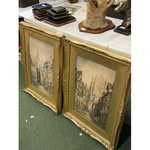 67 - A PAIR OF GILT FRAMED C.J KEATS WATERCOLOURS - 'GHENT' & 'BEAUVAIS'