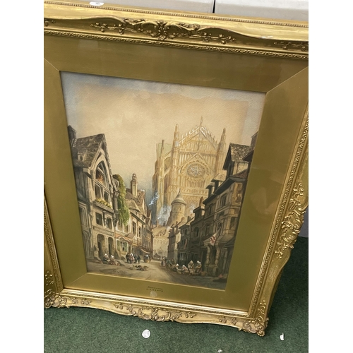 67 - A PAIR OF GILT FRAMED C.J KEATS WATERCOLOURS - 'GHENT' & 'BEAUVAIS'