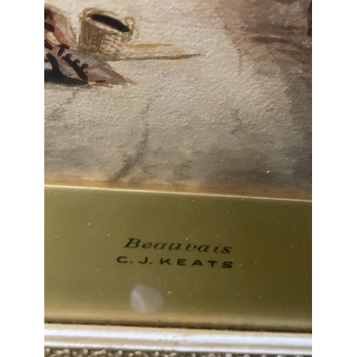 67 - A PAIR OF GILT FRAMED C.J KEATS WATERCOLOURS - 'GHENT' & 'BEAUVAIS'