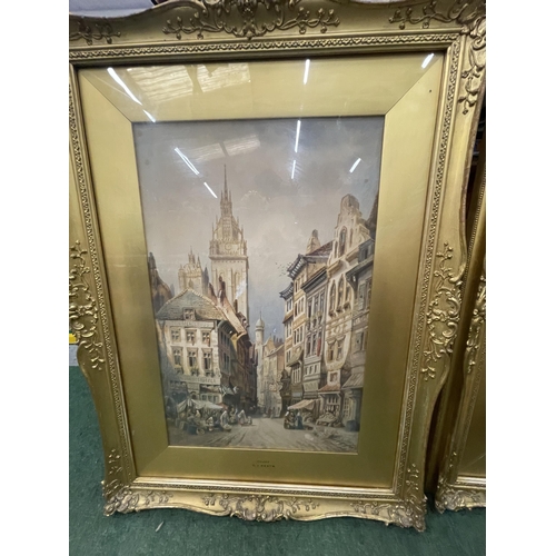 67 - A PAIR OF GILT FRAMED C.J KEATS WATERCOLOURS - 'GHENT' & 'BEAUVAIS'