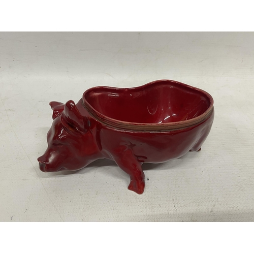 85 - A RARE ROYAL DOULTON FLAMBE PIG OPEN SALT ANIMAL FIGURE