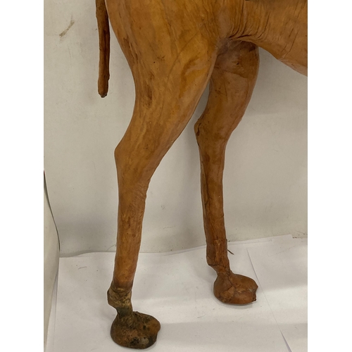 9 - A LARGE VINTAGE LEATHER CAMEL ANIMAL FIGURE, HEIGHT 60CM, WIDTH 59CM