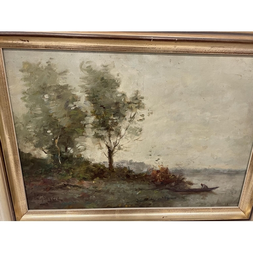 71 - CONTINENTAL SCHOOL (19TH CENTURY) MAN AND A BOAT, OIL ON PANEL, INDISTINCTLY SIGNED, 27CM X 39CM, FR... 