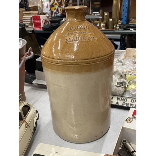 256A - A DOULTON AND CO STONEWARE FLAGON STAMPED 'ROLLS WINE AND SPIRIT MERCHANT, MARLOW, HEIGHT APPROX 40C... 