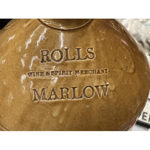 256A - A DOULTON AND CO STONEWARE FLAGON STAMPED 'ROLLS WINE AND SPIRIT MERCHANT, MARLOW, HEIGHT APPROX 40C... 