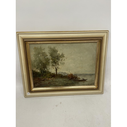 71 - CONTINENTAL SCHOOL (19TH CENTURY) MAN AND A BOAT, OIL ON PANEL, INDISTINCTLY SIGNED, 27CM X 39CM, FR... 