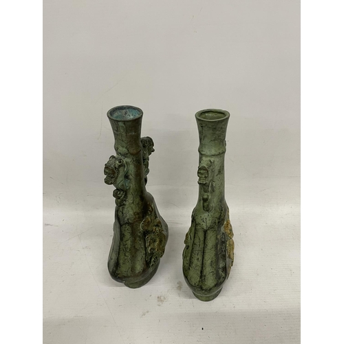 82 - A PAIR OF ORIENTAL BRONZE DRAGON VASES