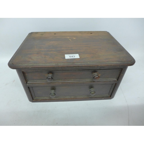 543 - A TWO DRAWER CABINET CONTAINING SHELL CASES, BULLET MOULD, LEAD BULLETS, DIE PUNCH ETC