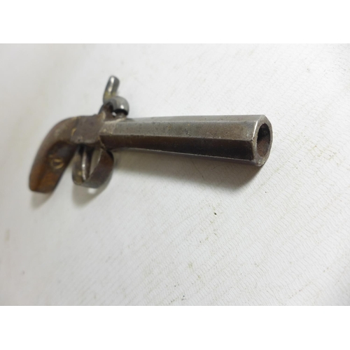 547 - A MID 19TH CENTURY PERCUSSION CAP POCKET PISTOL, 8CM BARREL, LENGTH 19CM