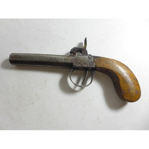 547 - A MID 19TH CENTURY PERCUSSION CAP POCKET PISTOL, 8CM BARREL, LENGTH 19CM