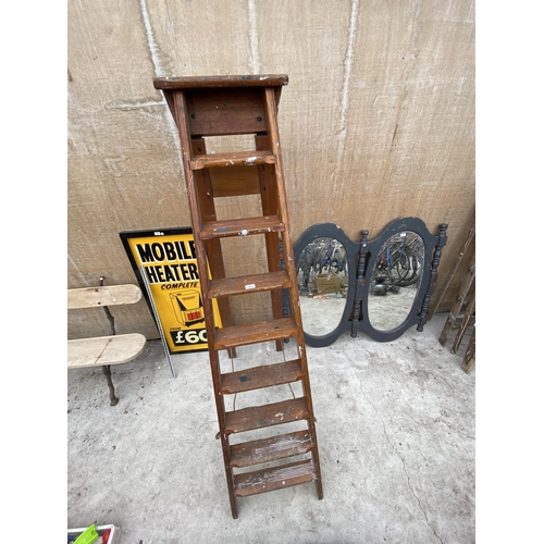 1591 - A VINTAGE EIGHT RUNG WOODEN STEP LADDER DATED 1960 AND BELIEVED TO BE FROM NORWEB