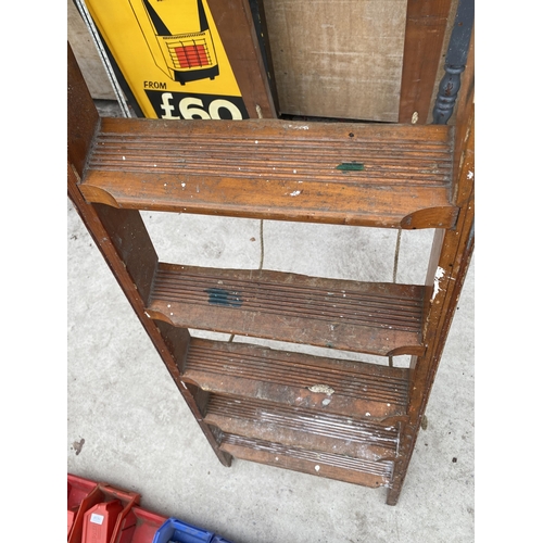 1591 - A VINTAGE EIGHT RUNG WOODEN STEP LADDER DATED 1960 AND BELIEVED TO BE FROM NORWEB