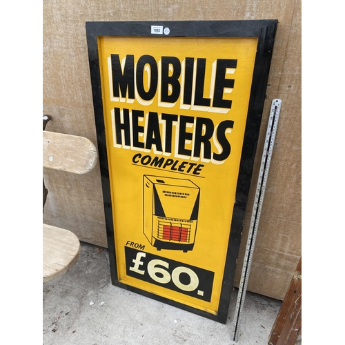 1592 - A WOODEN PAINTED 'MOBILE HEATERS' SIGN